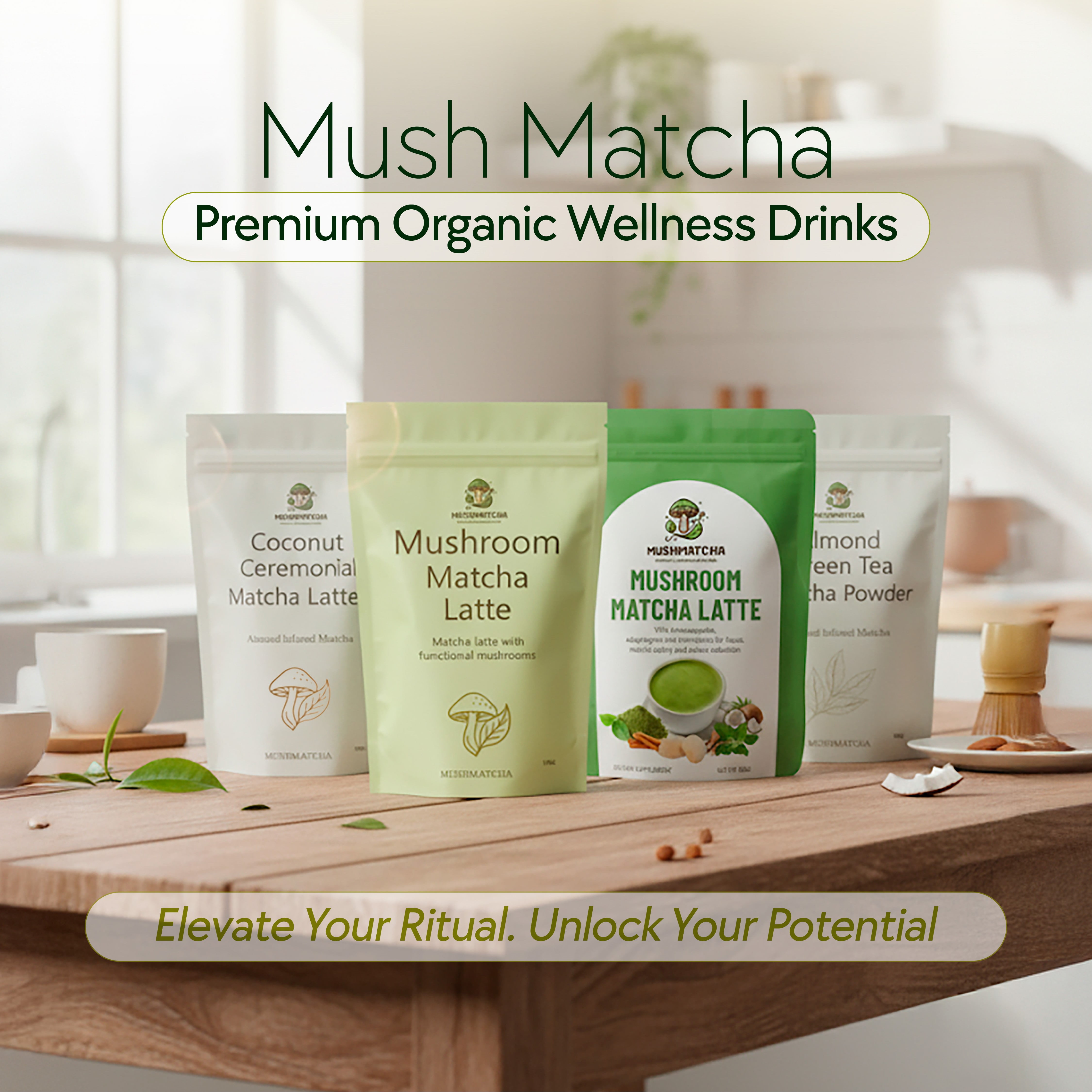 MushMatcha Ceremonial Matcha Latte Powder Coconut Dairy-Free Naturally Caffeinated 1 Count 3.5 oz