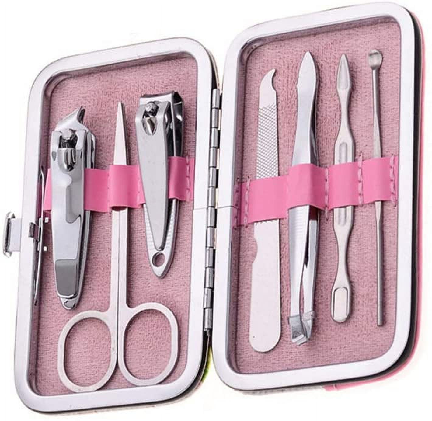 Simyoung Nail Clipper 7Pcs Set Nail Scissors Grooming Travel Case Tools Manicure Pedicure Kit Ear Pick Tweezers Nail File for Women 7 in 1