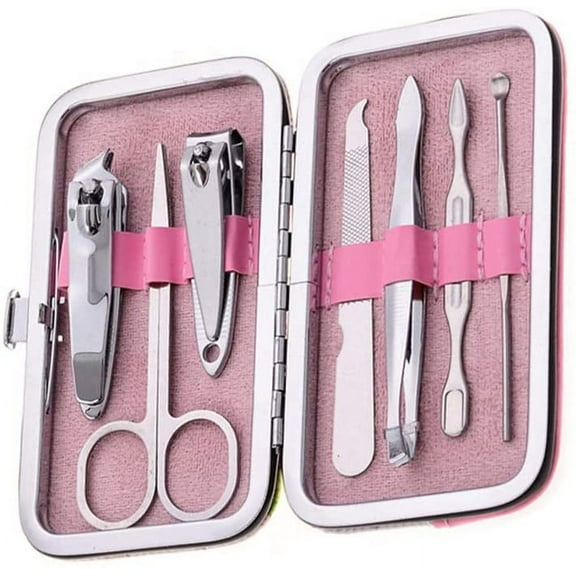 Simyoung Nail Clipper 7Pcs Set Nail Scissors Grooming Travel Case Tools Manicure Pedicure Kit Ear Pick Tweezers Nail File for Women 7 in 1