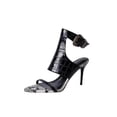 thumbnail image 1 of Tacones de Punta Negra con Cuero Patente en Relieve E Impresión de Piel de Serpiente para Banquete, Elegante Tacón Alto de 4,5 Pulgadas Tacones de Correa de Tobillo Negro con Hebilla Ajustable, 1 of 9