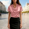 thumbnail image 7 of Fewfanhot Women's Tops Silk Satin Tops Cap Short Sleeve Blouse V Neck Shirts Business Casual Outfits, 7 of 7