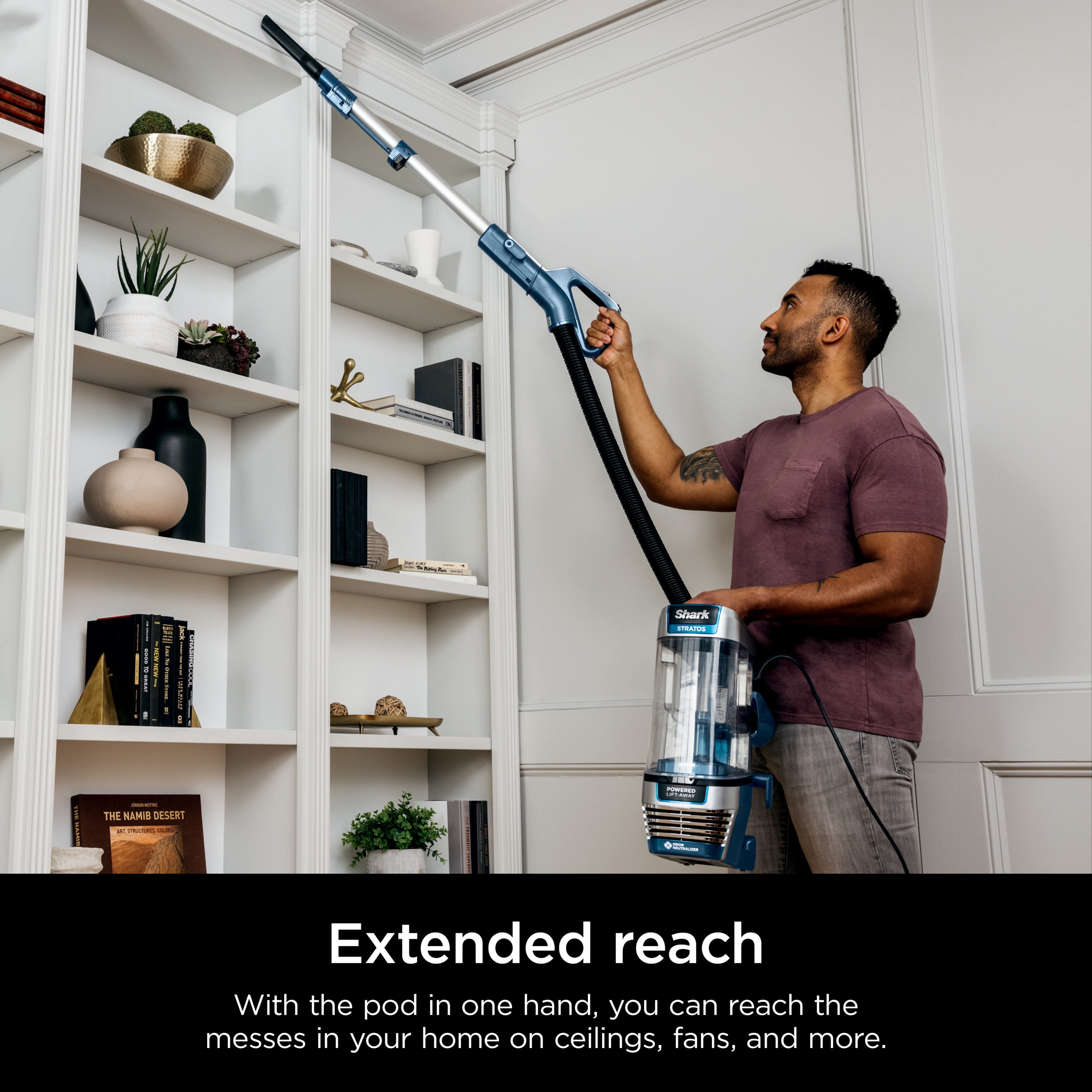 Shark Stratos Upright Vacuum, Pet Friendly, DuoClean PowerFins HairPro, Powered Lift-Away, Self-Cleaning Brushroll, Odor Neutralizer Technology, AZ3002 Navy