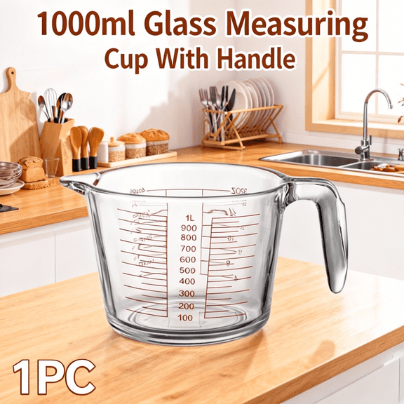 Measuring Jug with Pour Spout - 1000ml Heatproof Borosilicate Glass Measuring Cup with Handle,Clear Ml Oz Marks,Microwave Oven Safe,Large Capacity for Baking Cooking Liquids