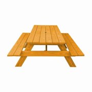 HomeRoots Natural Solid Wood Outdoor Picnic Table Umbrella Hole