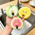 Scouring Sponge Red Qiangzon 4PC Red Cute Fruit-Shaped Wood Pulp Sponge Double-Sided Non ...