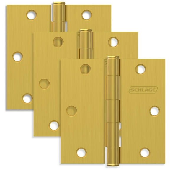 Schlage 1010 Pack Of Three 3.5" X 3.5" Square Corner Plain Bearing Mortise Hinges - Brass