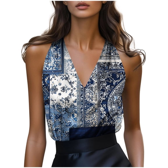 STETMN Women's Deep V Neck Vest Floral Print Sleeveless Top Officewear Casual Summer Tank Tops