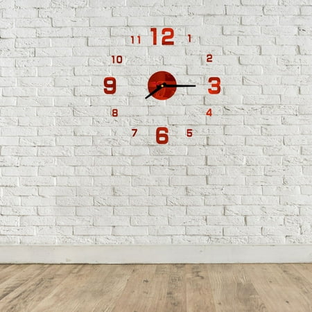 EXHUMKY Modern Red Acrylic Wall Clock Large Frameless Decorative Wall Clock Silent Movement for Classroom