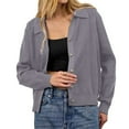 thumbnail image 2 of Women Lapel Collar Sweater Button Up Open Front Fall Knit Jackets Cute Long Sleeve Button Down Cardigan Gray L, 2 of 7