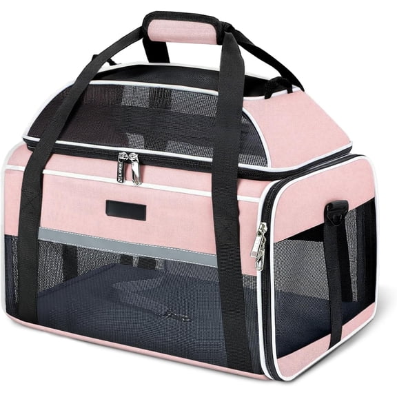 Top-Expandable Pet Carrier 18x11x11Inch Delta American United Airline Approved Soft Sided Underseat to 15lbs Travel Carriers for Small Dogs Cats with Locking Safety Zippers Anti-Scratch Mesh