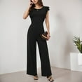 thumbnail image 4 of Women's High Waist Ruffled Wide Leg Jumpsuit Elegant Romper with V Neck and Long Sleeves Comfortable Stretchy Fabric for Casual Outings, 4 of 8