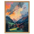 thumbnail image 1 of Small Village in the Alps Atmospheric Clouds Over Cabins at Dawn Modern Watercolour Painting Art Print Framed Poster Wall Decor 12x16 inch, 1 of 5