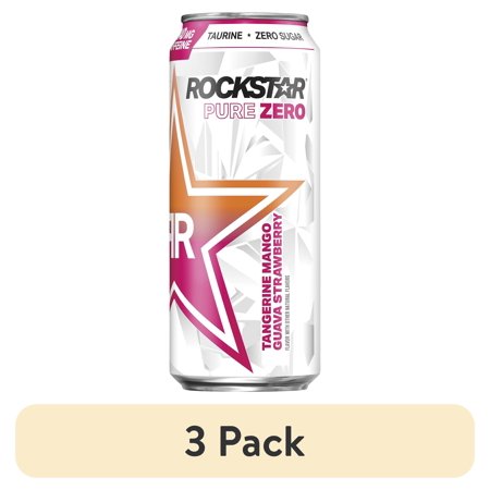 (3 pack) Rockstar Pure Zero Tangerine Mango Guava Strawberry Energy Drink, 16 fl oz Can
