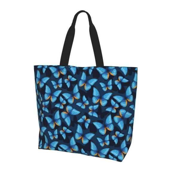 Yiaed Blue Butterfly Print Handbag for Women Tote Purse Shoulder Bag Large Fashion Hobo Purse Handbag Shopping Tote