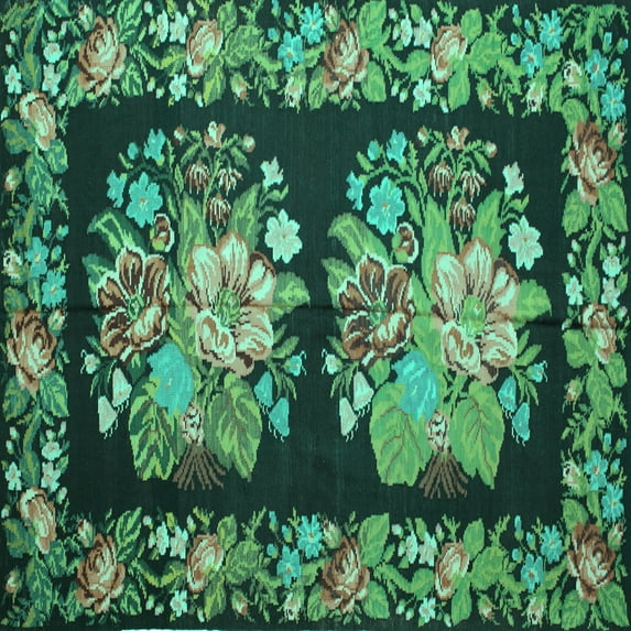Ahgly Company Machine Washable Indoor Square Medallion Turquoise Blue French Area Rugs, 5' Square
