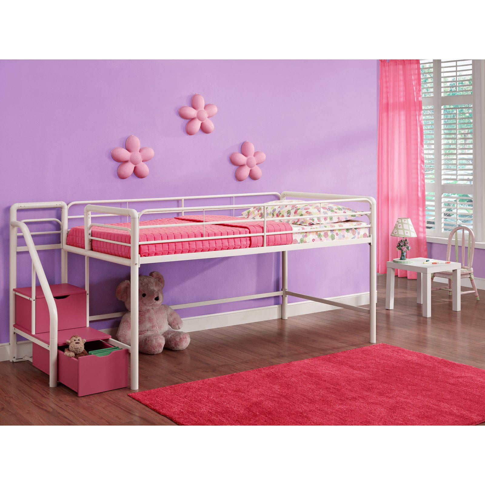 Dhp Junior Twin Loft Bed With Storage Steps Pink And White Dhp Junior Twin Loft Bed With Storage Steps Pink And White Com