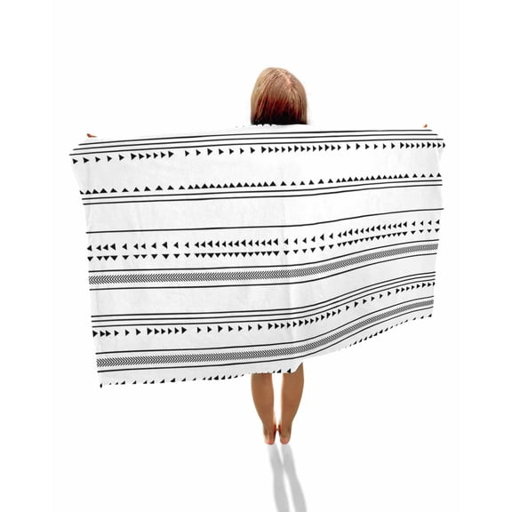 Boho Black White Modern Stripes Beach Towels Oversized Super Absorbent, Farmhouse Abstract Art Lightweight Bath Towel Quick Dry Sets For Bathroom/Pool/Rv Camping/Beach Play/Gym Room/Picnic 31"x62"