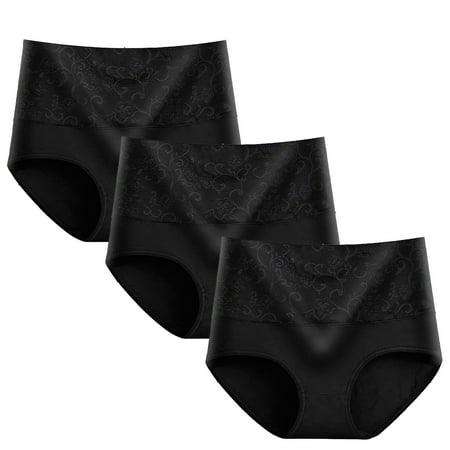 Women Underwear High Waist Panty Soft Solid Cotton Briefs Ladies Panties Breathable Comfort Plus Size Underwear 3PC