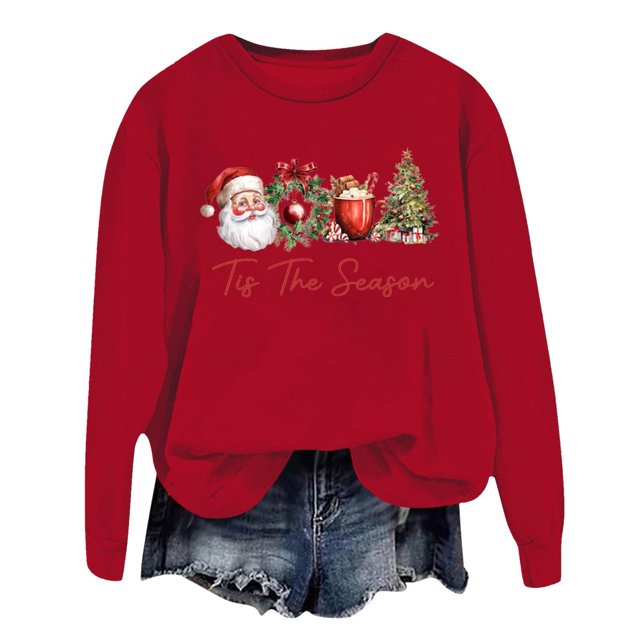 WEAIXIMIUNG Sweat-Shirt Blanc pour Femmes Mode Hiver Imprimé Festif de Noël Col Rond