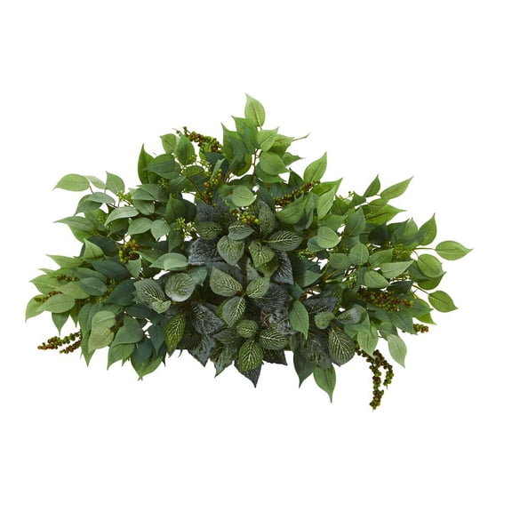 Nearly Natural 20in. Mixed Ficus and Fittonia Artificial Ledge Plant C38