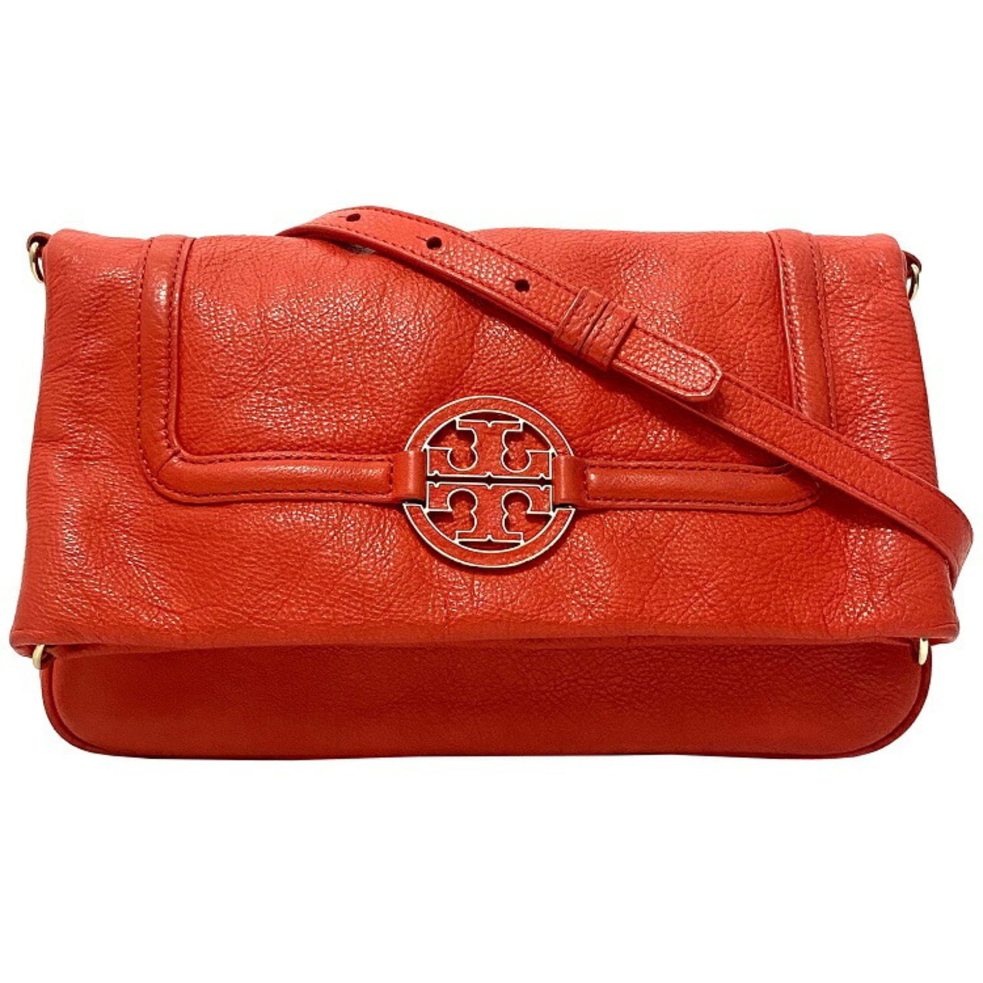 Authenticated Used Tory Burch Shoulder Bag Red Gold Amanda Clutch Leather TORY  BURCH 2way Flap Women's 