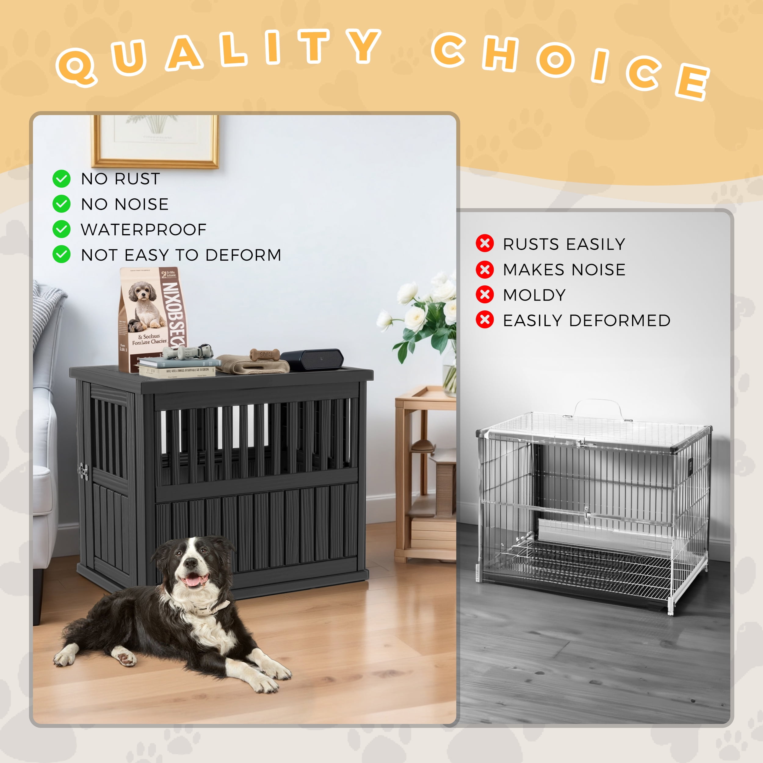 EasyUp Dog Crate Furniture End Table Night Stand Furniture with Lockable Latch for Small to Large Dogs Side End Table, Modern Dogs Kennel Indoor