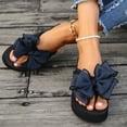 thumbnail image 5 of PiGOGI Women's Bowknot Thong Sandals Round Toe Non-Slip Casual Beach Slippers Summer Dark Blue 4.5, 5 of 8
