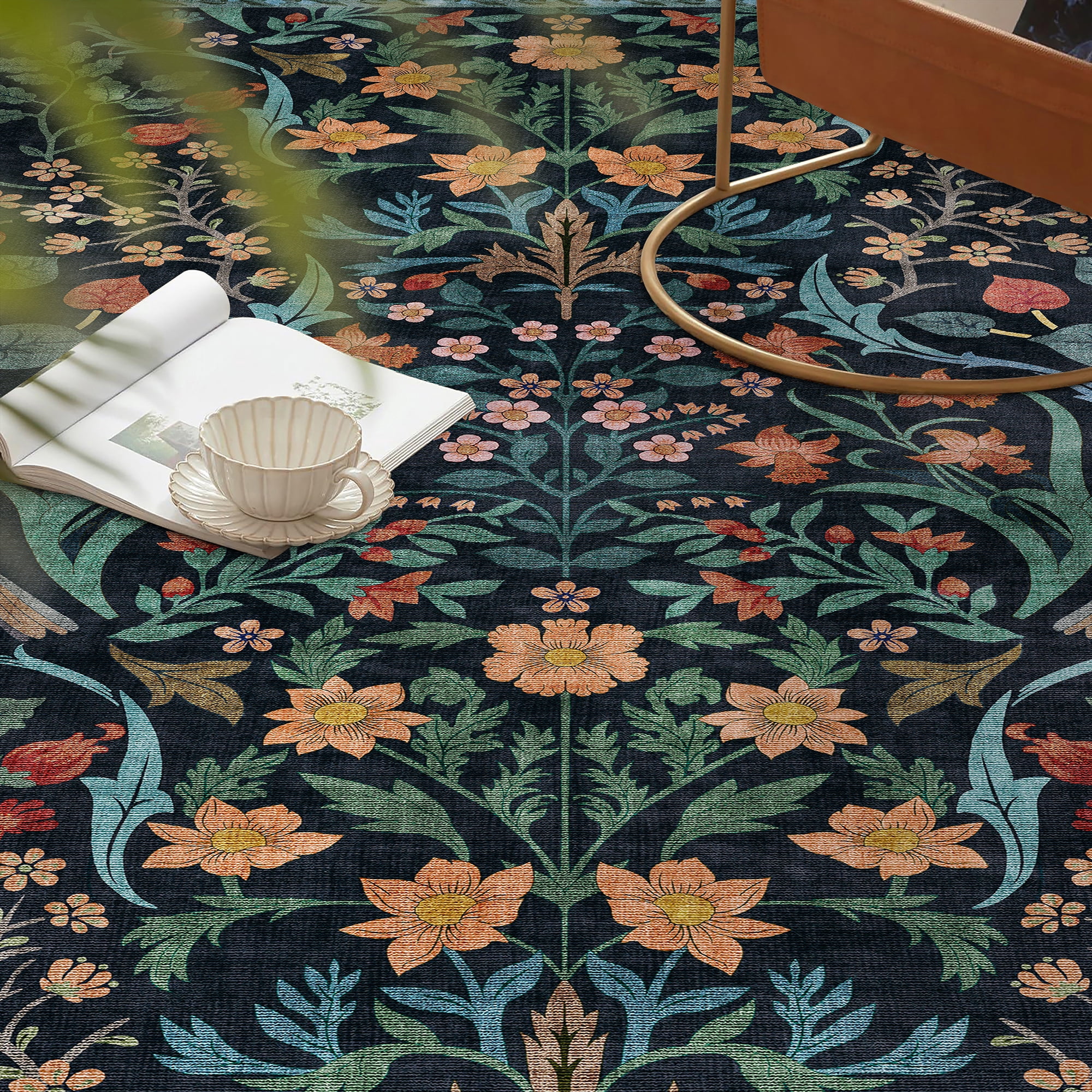 BERTHMEER 5'x7' Area Rugs for Living Room Bedroom Kitchen Farmhouse Rugs Non Slip Washable Floral Vintage Blue Carpets Oriental Flower Office Dorm Dining Room Throw Rugs, Multicolor