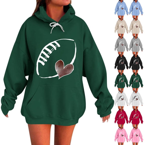 Kilaqueen Loose Fit Football Sweatshirts for Women Trendy Graphic Printed Hoodies Long Sleeve Athletic Pullover Tops Game Day Football Season Outfits