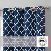 THD Moroccan Trellis Lattice Decorative Printed Pattern Blackout Thermal Privacy Room Darkening Grommet Window Drapes Curtain Panels for Bedroom - Set of 2 (Navy Blue, 52 W x 84 L)
