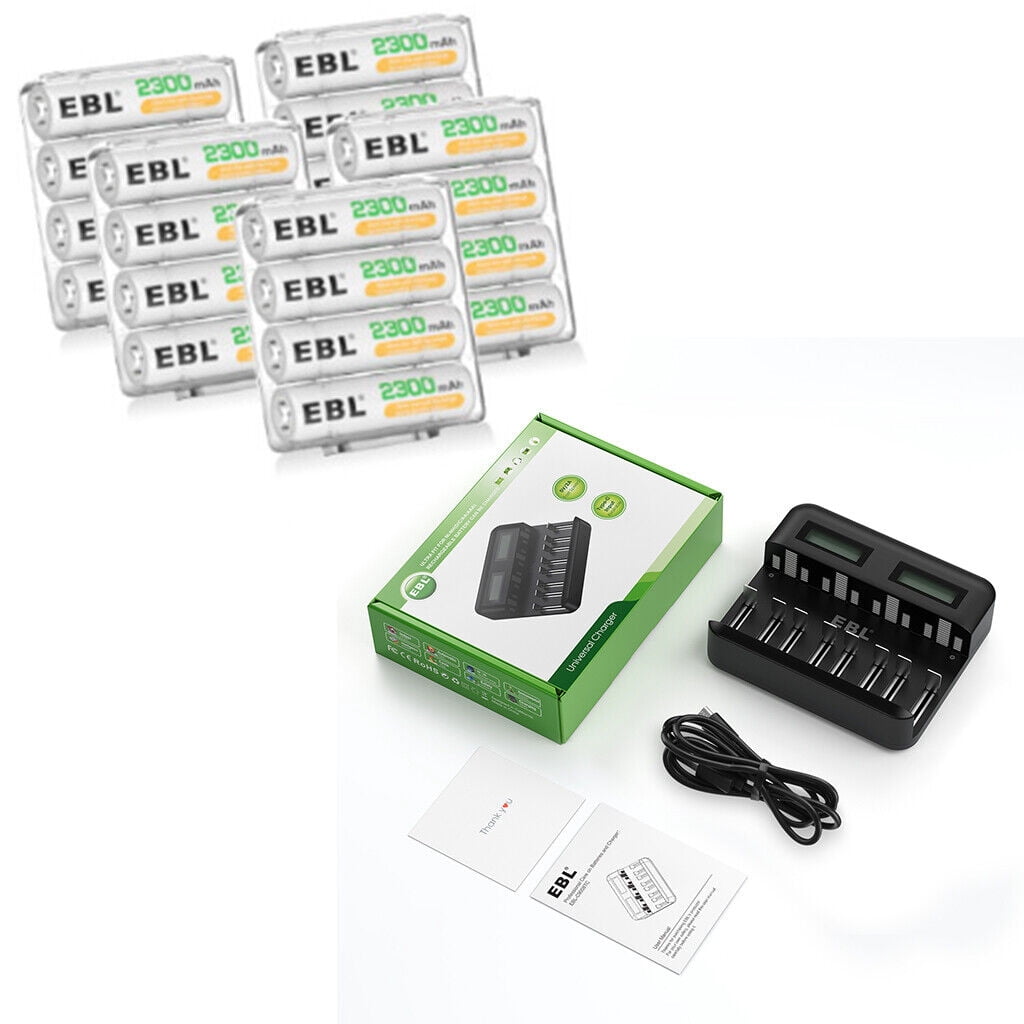 EBL 20Pack AA 2300mAh 1.2V NiMH Rechargeable Batteries with Battery Charger for AA/AAA/C/D Rechargeable Battery