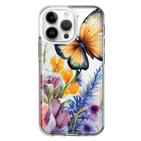 MUNDAZE Case for Apple iPhone 15 Pro Max Slim Hard Shell Soft TPU Hybrid Shockproof Heavy Duty Protective Phone Cover - Spring Summer Flowers Butterfly Purple Blue Lilac Floral