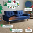 thumbnail image 3 of Sofá Cama Makora Hendrix Con Memory Foam, Color Azul, Lino Respaldo Reclinable De 3 posiciones. Makora Con Portavasos, 3 of 10