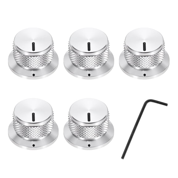 Uxcell 5Pcs Aluminium Knurled Potentiometer Knobs 1/4" Volume Tone Control Top Hat Knob for Guitar Instruments Audio Mixer Amplifier Silver