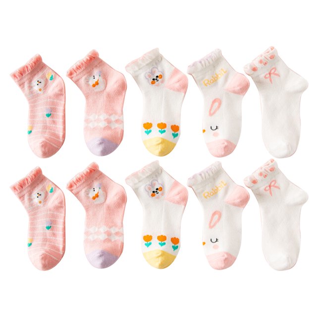 Calcetines tobilleros de verano para niñas, calcetines finos de malla con patrón de dibujos animados, malla transpirable, calcetines cortos cómodos para niños XL (9-12 años)