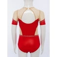 thumbnail image 4 of Rswnyirn Kids Girls Figure Skating Dance Leotard Rhinestones Short Sleeve Cutout Back Mesh Patchwork Red 6, 4 of 7