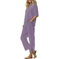thumbnail image 2 of Women's Cotton Linen Shirt & Pants Set - Long Sleeve Solid Color Casual Suit, Xl, Purple, 2 of 9