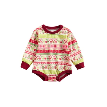 

Infant Toddler Baby Girl Boy Casual Romper Long Sleeve Round Neck Tree / Elk Print Buttons Spring Fall Short Romper