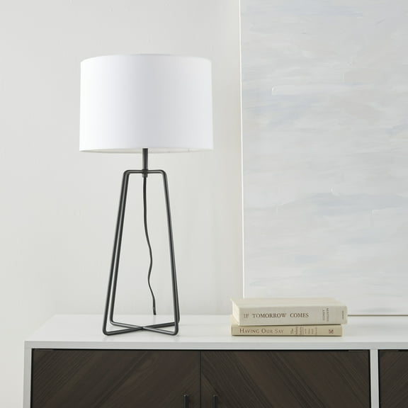 Nourison 24" Black Geometric Metal Table Lamp, Industrial, Transitional, Modern for Bedroom, Dining Room, Living Room, Office