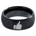 thumbnail image 2 of Tungsten Thumbs Up Emoji Band Ring 8mm Men Women Comfort Fit Black Dome Brushed Polished, 2 of 4