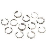 12pcs Fashion Simple Retro Carved Adjustable Toe Ring Foot Women Jewelry (Silver)