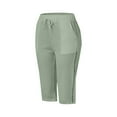 thumbnail image 2 of Clearance! Women's Cotton Linen Wide Leg Capri Pants High Waisted Drawstring Breathable Summer Beachwear Fashionable and Comfortable Green M Size, 2 of 6