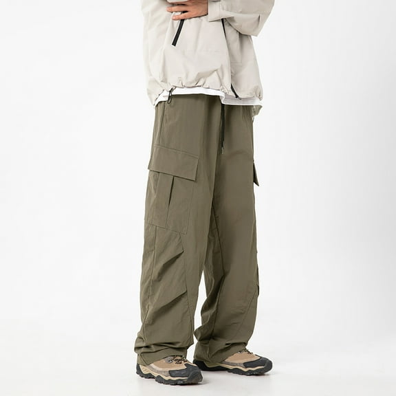 Handshe Men's Outdoor Pants, Wrinkle-Resistant Waterproof Design with Multiple Pockets, Elastic Waist with Drawstring for Hiking, Travel and Daily Use