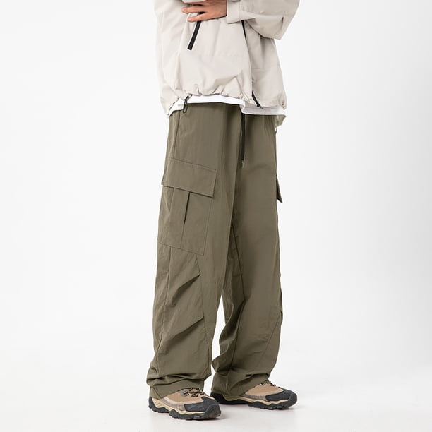 Pantalones cargo para hombre, largos, a la moda, para exteriores, con pliegues, resistentes al agua, lisos, informales, con cintura elástica y bolsillos.