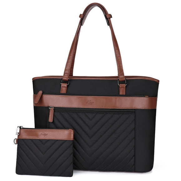 Kasqo Laptop Tote Bag for Women, 15.6 Inch Water-Resistant Vegan Leather Work Computer Bag Office Shoulder Handbag with Clutch Purse for Bus