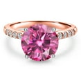thumbnail image 3 of Gem Stone King 10K Two Tone Gold Pink Moissanite and Lab Grown Diamond Engagement Ring for Women | 3.63 Cttw | Round 10MM | Gemstone Birthstone | Size 5, 3 of 6