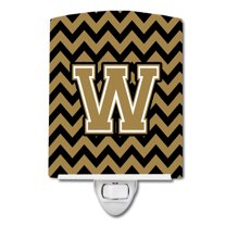 Caroline's Treasures CJ1050-WCNL Letter W Chevron Black and Gold Ceramic Night Light, 6x4x3", multicolor