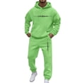 thumbnail image 3 of Men's Casual Personalized Printed Long-sleeved Hooded Sweatshirt and Sweatpants Two-piece Set, Fleece-Lined for Winter Sports and Casual Activities,Cyan,2XL, 3 of 5
