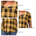 thumbnail image 4 of Camiseta de manga corta con estampado de cuello redondo para mujer, camiseta holgada informal a la moda con dibujo de cuadros para mujer, camiseta con cuello redondo amarillo 4XL, 4 of 5