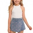 thumbnail image 3 of Auroural Toddler Girl Clothes Sets 3T 3T Girls Clothes Sets Children's Summer One Shoulder Laciness Top Printed Denim Shorts Two-Piece Set Kids, 3 of 9